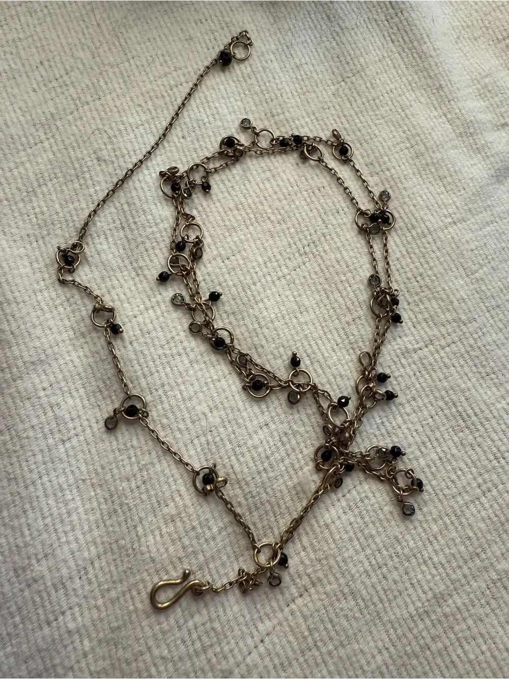 Vintage Y2K Whimsigoth Black Beaded & Smokey Crystal Necklace